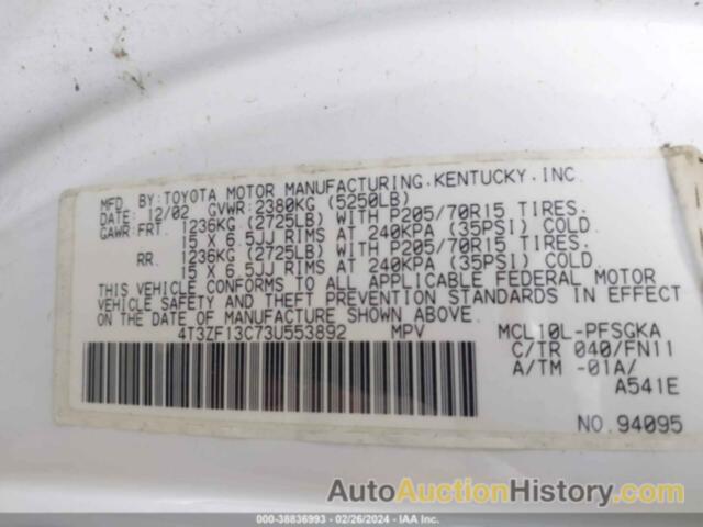 TOYOTA SIENNA LE, 4T3ZF13C73U553892