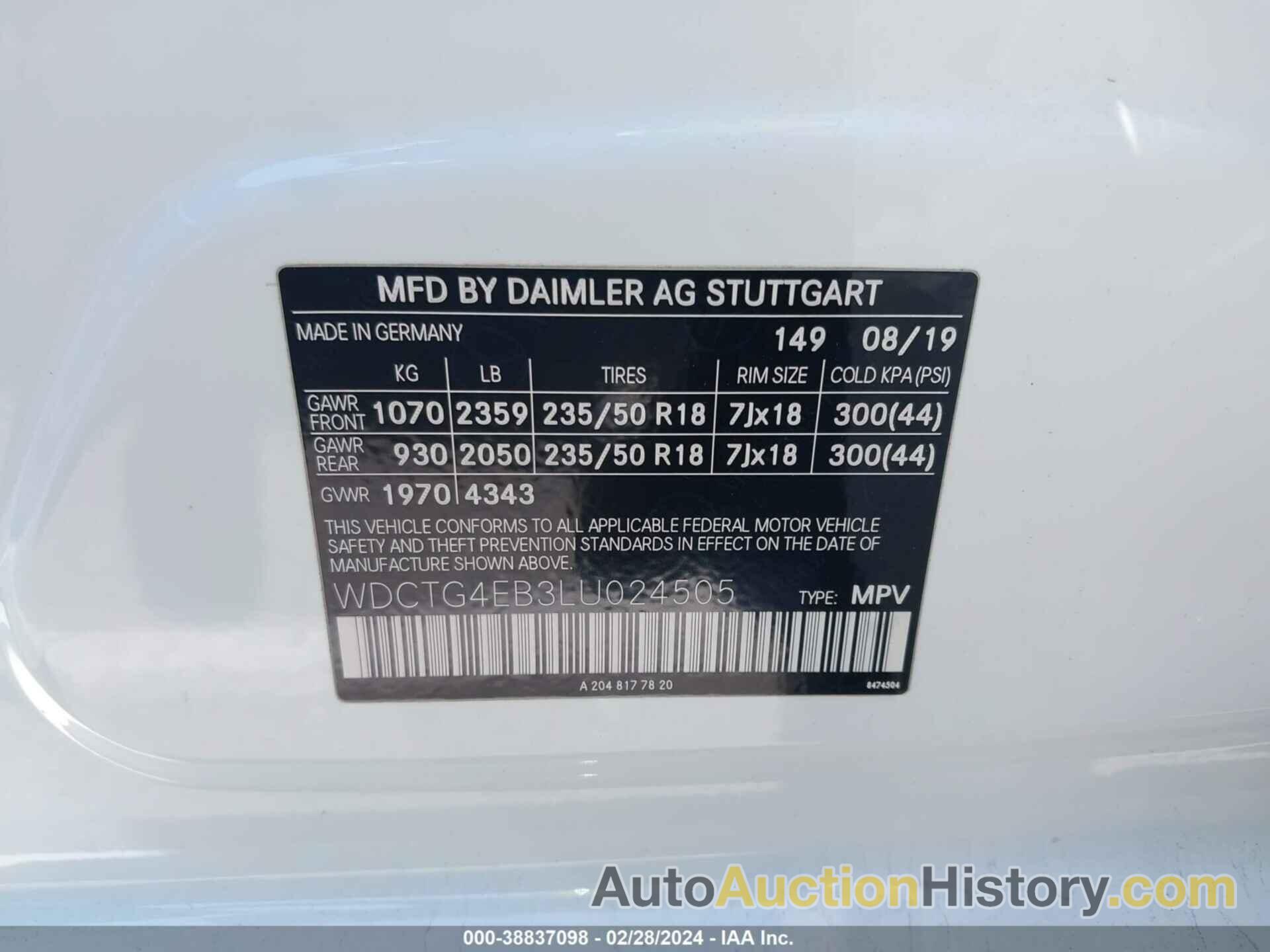 MERCEDES-BENZ GLA 250, WDCTG4EB3LU024505