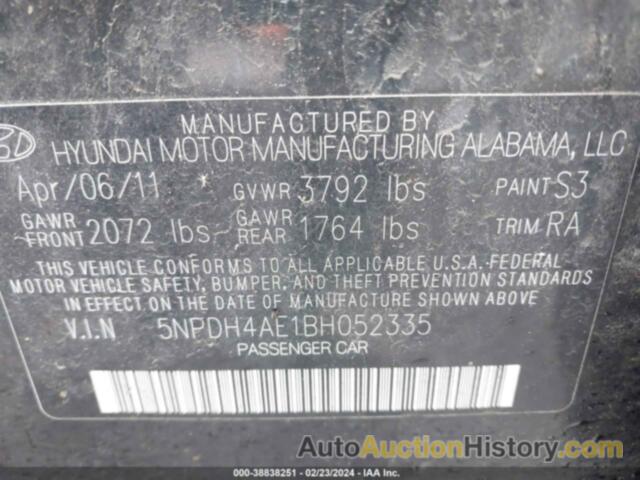 HYUNDAI ELANTRA GLS, 5NPDH4AE1BH052335