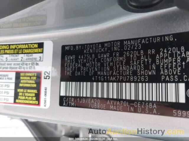 TOYOTA CAMRY SE, 4T1G11AK7PU789263