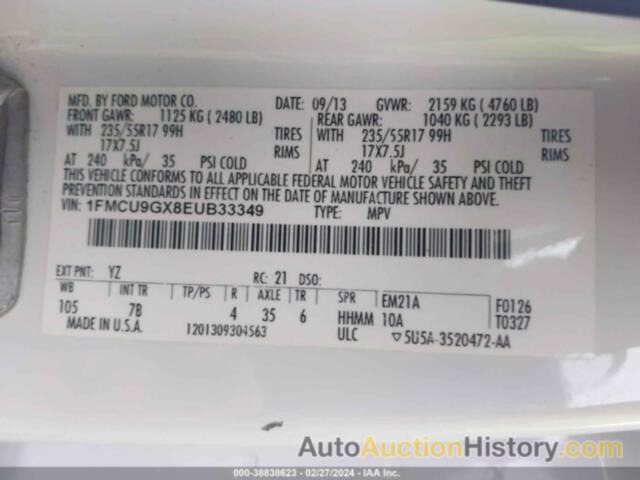 FORD ESCAPE SE, 1FMCU9GX8EUB33349