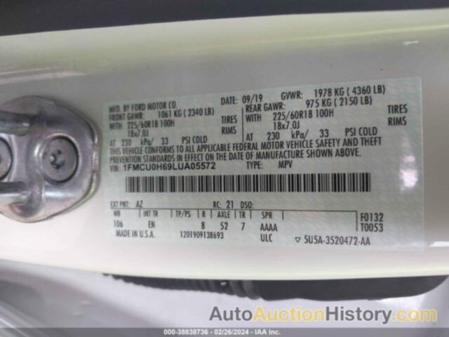 FORD ESCAPE SEL, 1FMCU0H69LUA05572