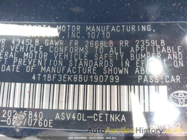 TOYOTA CAMRY LE, 4T1BF3EK8BU190799