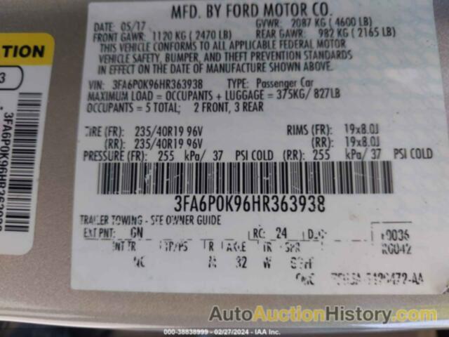 FORD FUSION PLATINUM, 3FA6P0K96HR363938