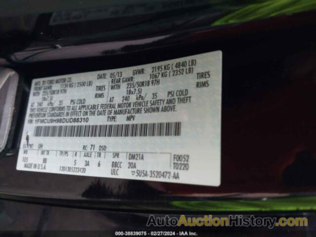 FORD ESCAPE SEL, 1FMCU9H98DUD88310