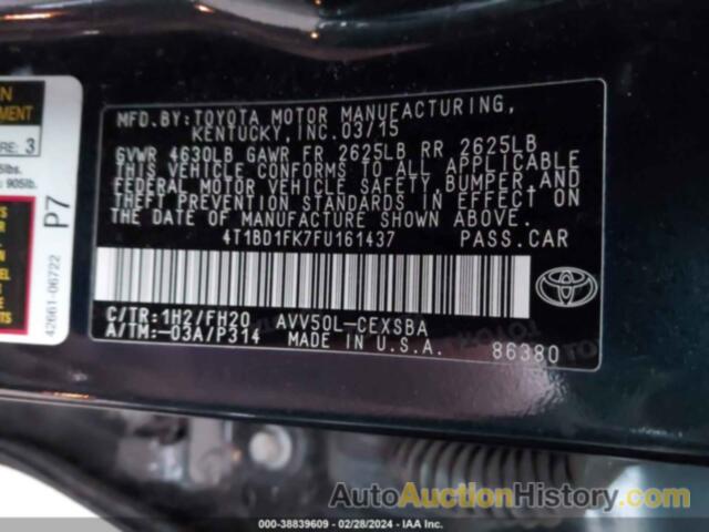 TOYOTA CAMRY HYBRID SE, 4T1BD1FK7FU161437