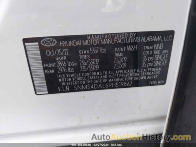 HYUNDAI SANTA FE LIMITED, 5NMS4DAL6PH519867