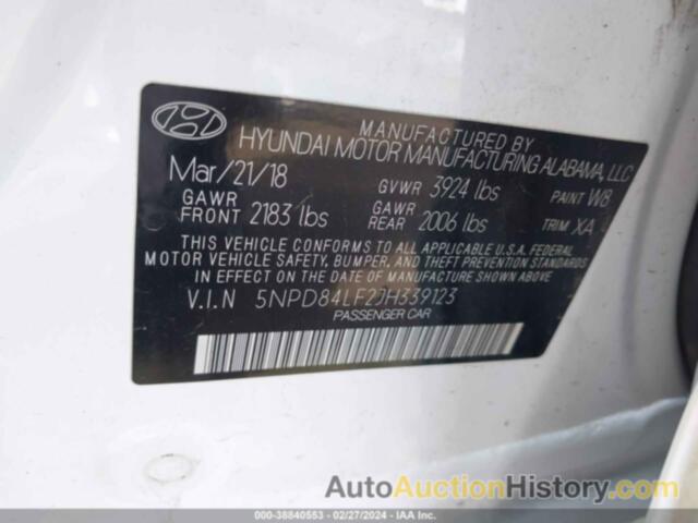 HYUNDAI ELANTRA SEL/VALUE/LIMITED, 5NPD84LF2JH339123