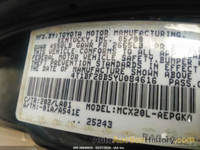 TOYOTA AVALON XLS, 4T1BF28B5YU084616