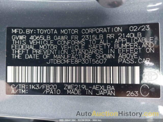 TOYOTA COROLLA HYBRID LE, JTDBCMFE8P3015607