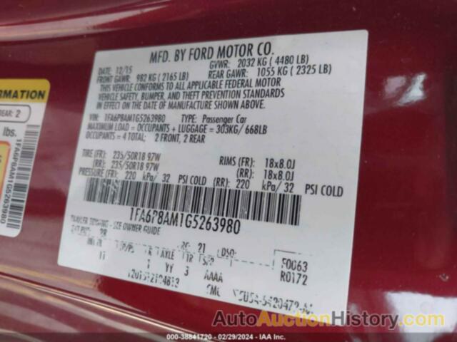 FORD MUSTANG V6, 1FA6P8AM1G5263980