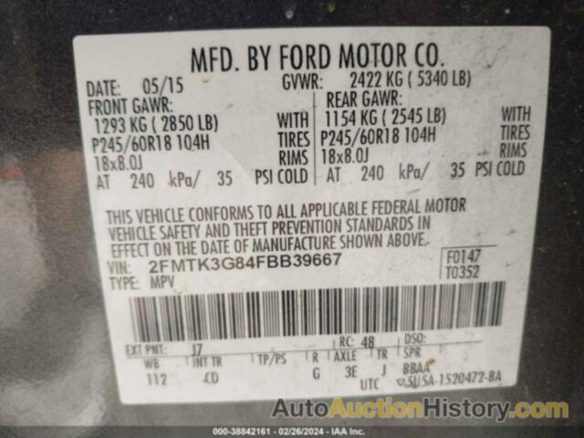 FORD EDGE SE, 2FMTK3G84FBB39667