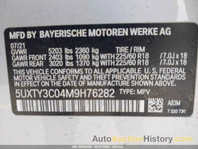 BMW X3 SDRIVE30I, 5UXTY3C04M9H76282