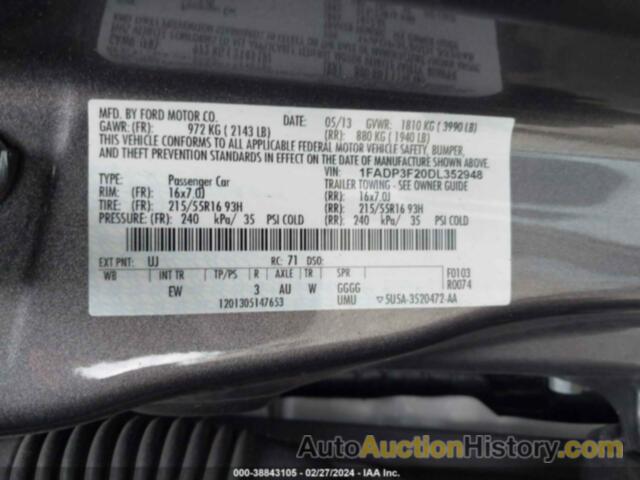 FORD FOCUS SE, 1FADP3F20DL352948