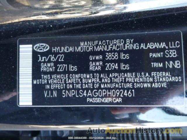 HYUNDAI ELANTRA SEL, 5NPLS4AG0PH092461