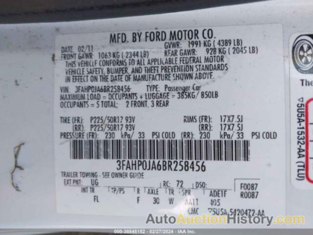 FORD FUSION SEL, 3FAHP0JA6BR258456