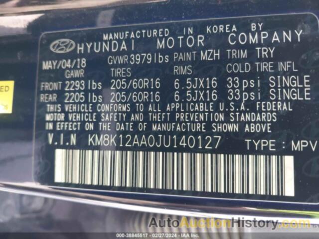 HYUNDAI KONA SE, KM8K12AA0JU140127