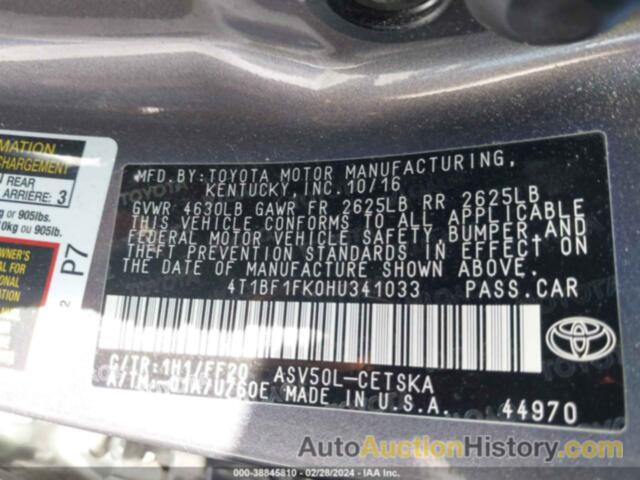 TOYOTA CAMRY SE, 4T1BF1FK0HU341033