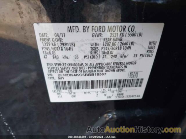 FORD EDGE LIMITED, 2FMDK4KC5BBB18567