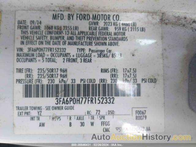 FORD FUSION SE, 3FA6P0H77FR152332