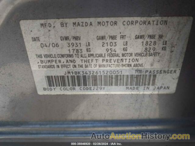 MAZDA MAZDA3 S GRAND TOURING, JM1BK343261520051