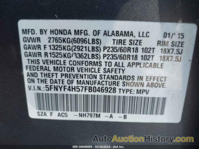 HONDA PILOT EX-L, 5FNYF4H57FB046928