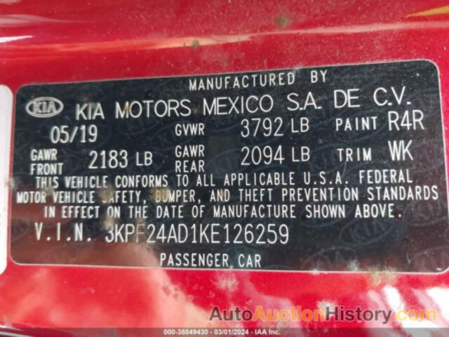 KIA FORTE LXS, 3KPF24AD1KE126259