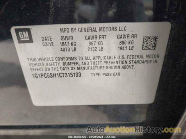 CHEVROLET CRUZE LS, 1G1PC5SH1C7315190