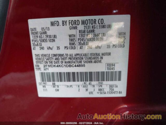 FORD EDGE LIMITED, 2FMDK4KC1DBC44895