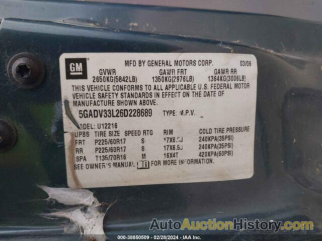 BUICK TERRAZA CXL, 5GADV33L26D228689