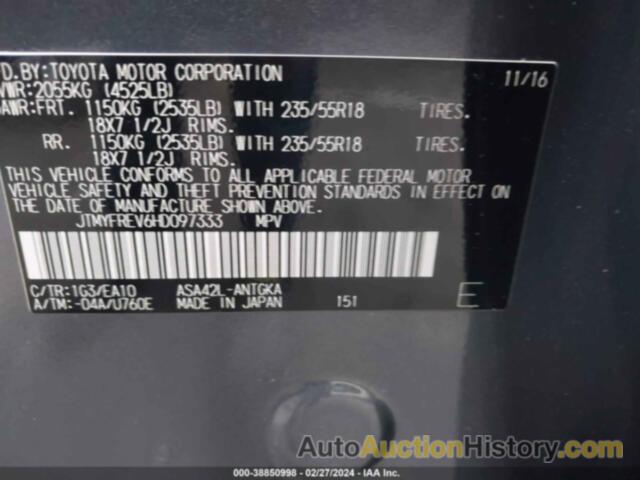 TOYOTA RAV4 LIMITED, JTMYFREV6HD097333