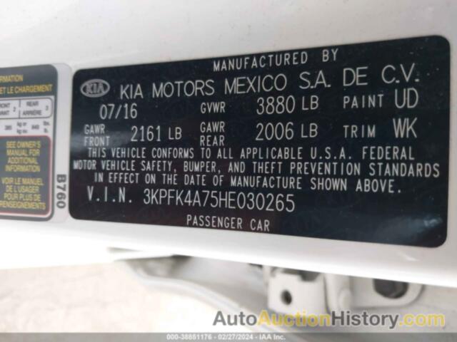 KIA FORTE LX, 3KPFK4A75HE030265