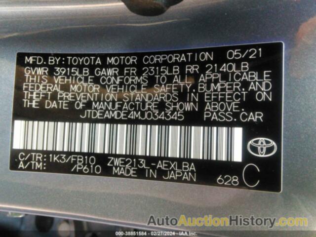 TOYOTA COROLLA LE, JTDEAMDE4MJ034345