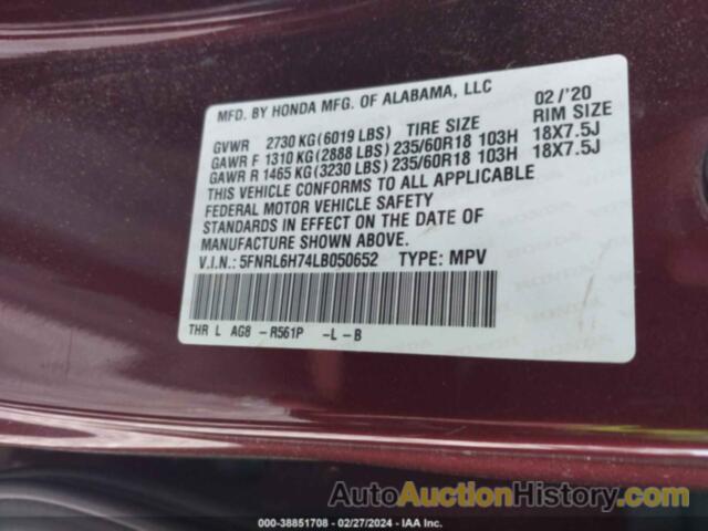 HONDA ODYSSEY, 5FNRL6H74LB050652