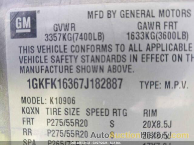 GMC YUKON XL K1500, 1GKFK16367J182887