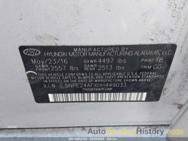 HYUNDAI SONATA SE, 5NPE24AFXHH449033