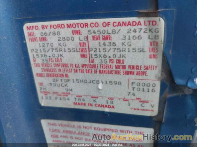 FORD F150, 2FTDF15H0JCB41598