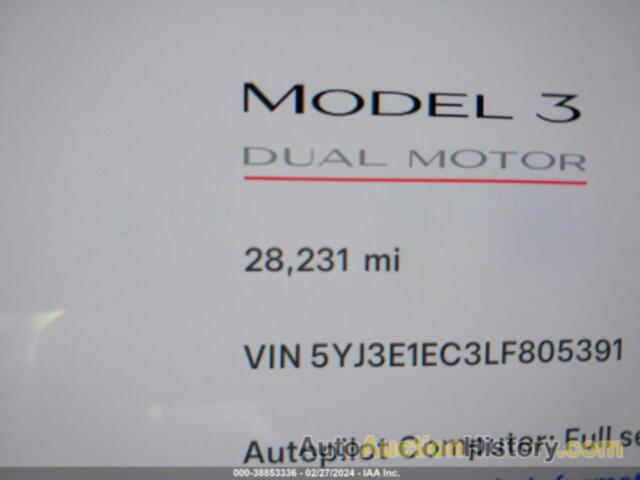 TESLA MODEL 3 PERFORMANCE DUAL MOTOR ALL-WHEEL DRIVE, 5YJ3E1EC3LF805391