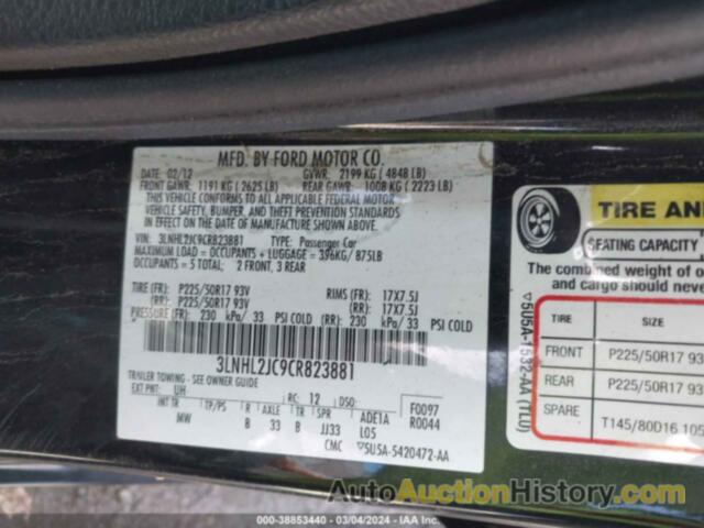 LINCOLN MKZ, 3LNHL2JC9CR823881