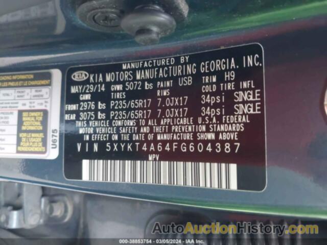 KIA SORENTO LX, 5XYKT4A64FG604387