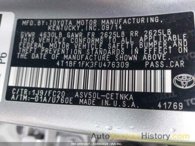 TOYOTA CAMRY LE/XLE/SE/XSE, 4T1BF1FK3FU476309