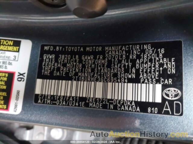 TOYOTA COROLLA L, 2T1BURHE3GC695494