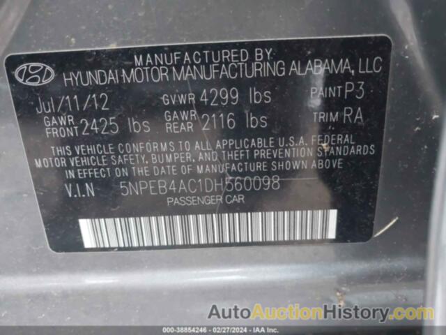 HYUNDAI SONATA GLS, 5NPEB4AC1DH560098