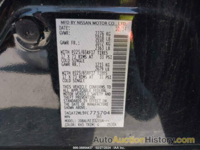 NISSAN ROGUE S, 5N1AT2ML9FC775704