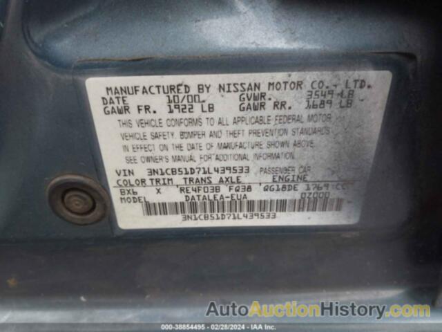 NISSAN SENTRA GXE, 3N1CB51D71L439533