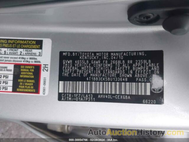 TOYOTA CAMRY HYBRID, 4T1BB3EK5BU133648