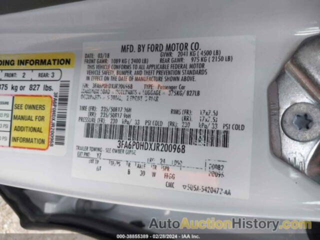 FORD FUSION SE, 3FA6P0HDXJR200968