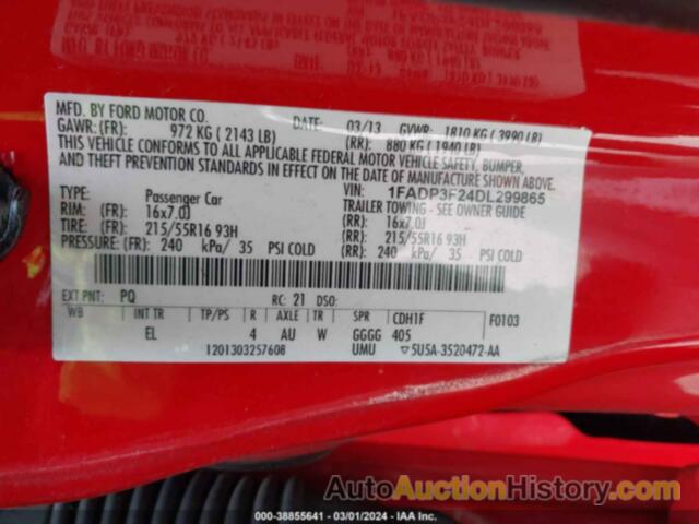 FORD FOCUS SE, 1FADP3F24DL299865