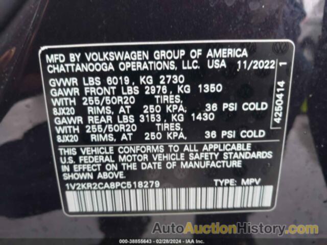 VOLKSWAGEN ATLAS 3.6L V6 SE W/TECHNOLOGY, 1V2KR2CA8PC518279