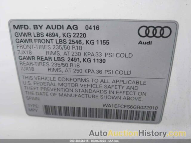 AUDI Q3 2.0T PREMIUM PLUS, WA1EFCFS6GR022910